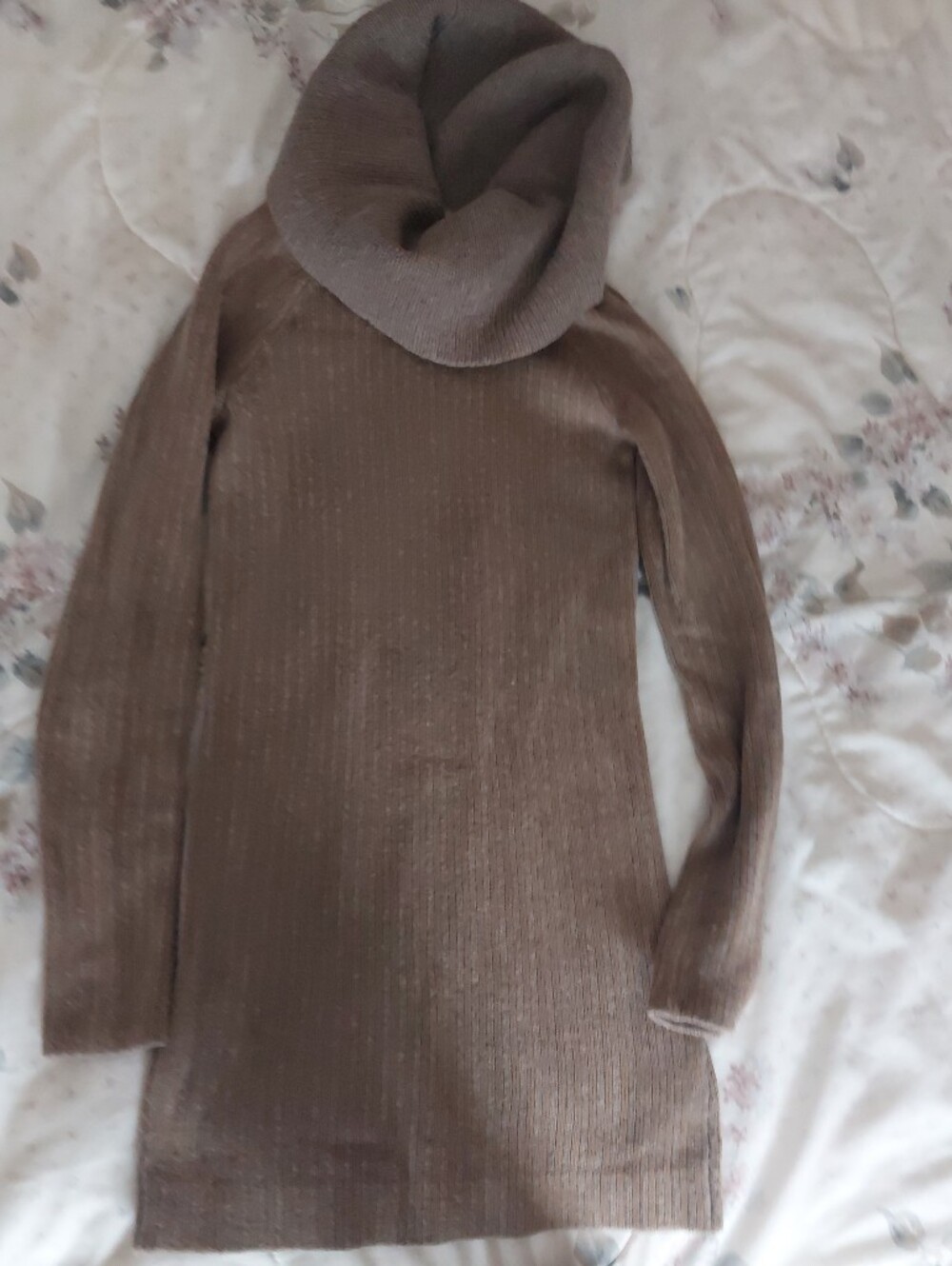 Armani Exchange Taupe Ribbed Cowl Neck Sweater Dress